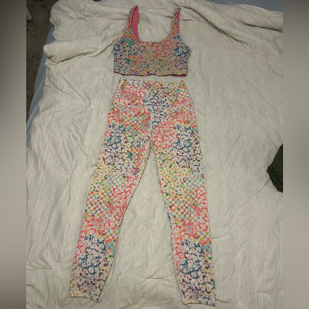 Fabletics Floral PowerHold Leggings and Sports Bra